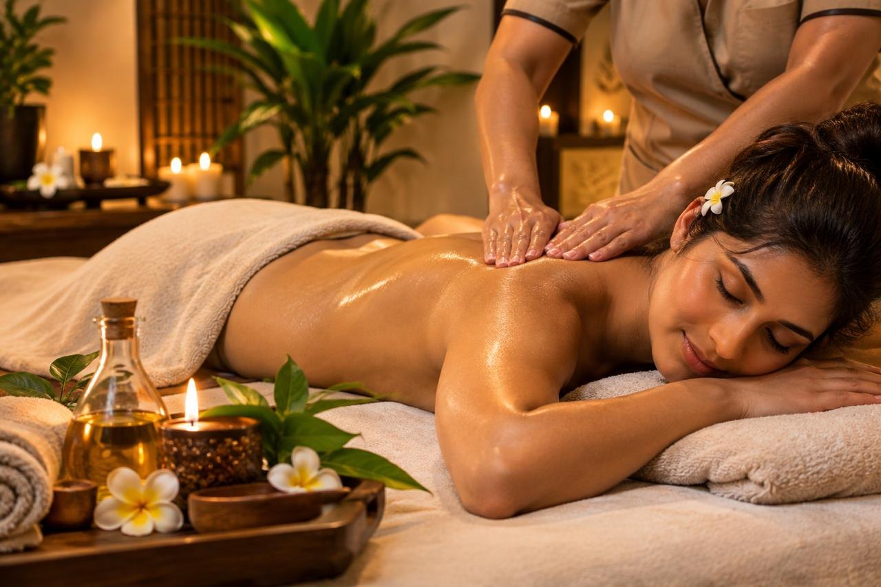Guest enjoying a relaxing full body oil massage by a trained therapist at Relax Wellness Spa in HSR Layout, Bengaluru